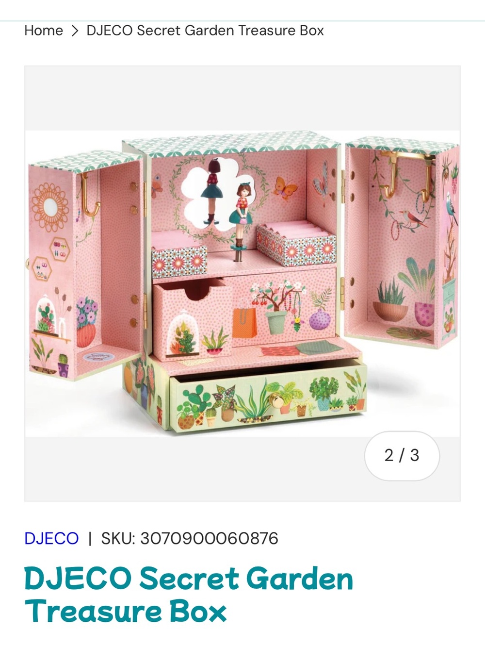 French Pink & Green Anthropology Jewelry Box - Picture 4 of 11
